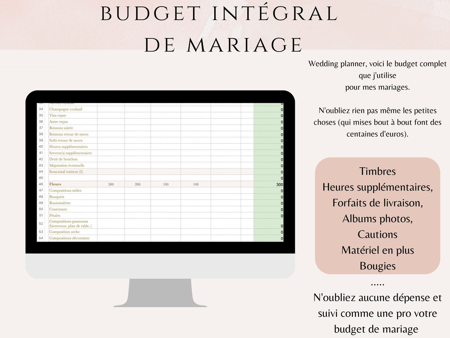 Budget de mariage complet - 190 postes