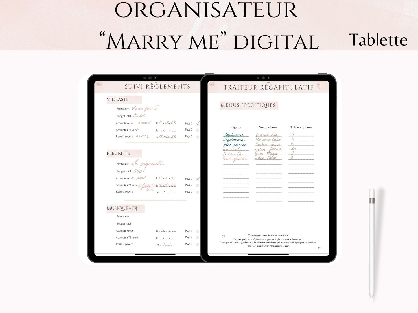 Organisateur de mariage digital - "Marry Me" pour Tablette